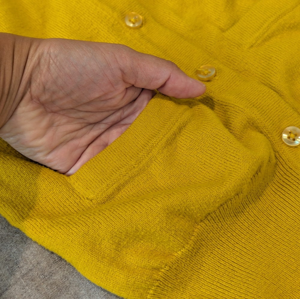 Frenchi Longline V-Neck Button-Up Cardigan Mustard Yellow Size S - Picture 4 of 11